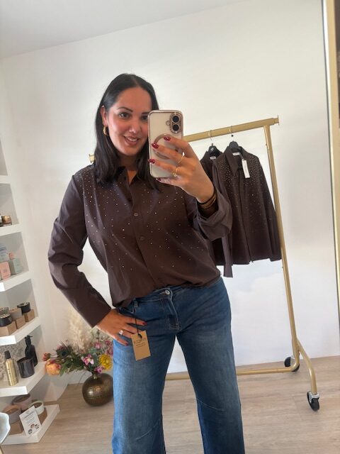 Blouse bruin glitter