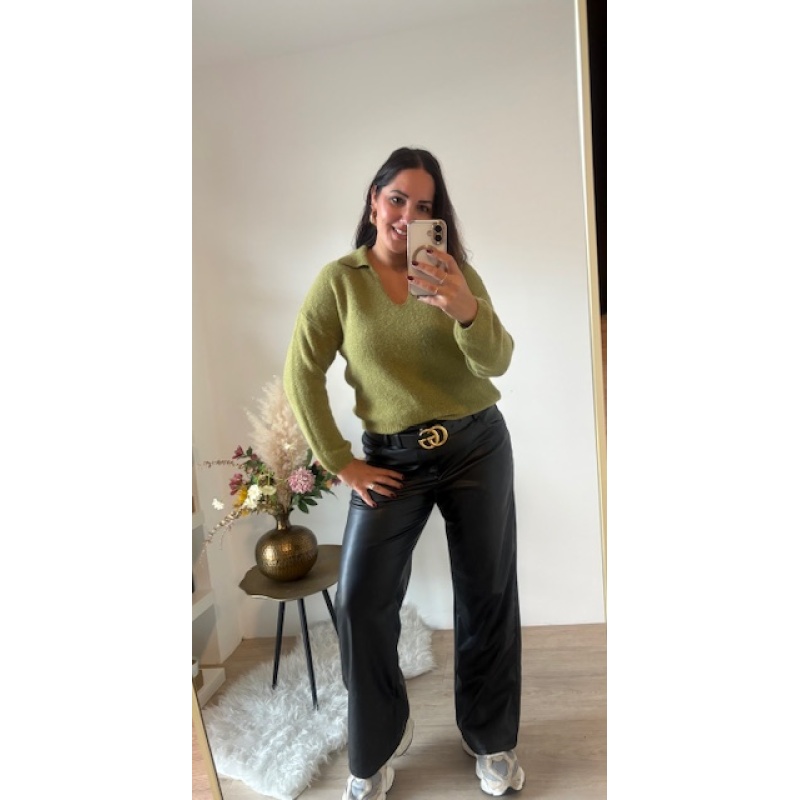 Trui olijfgroen met kraag