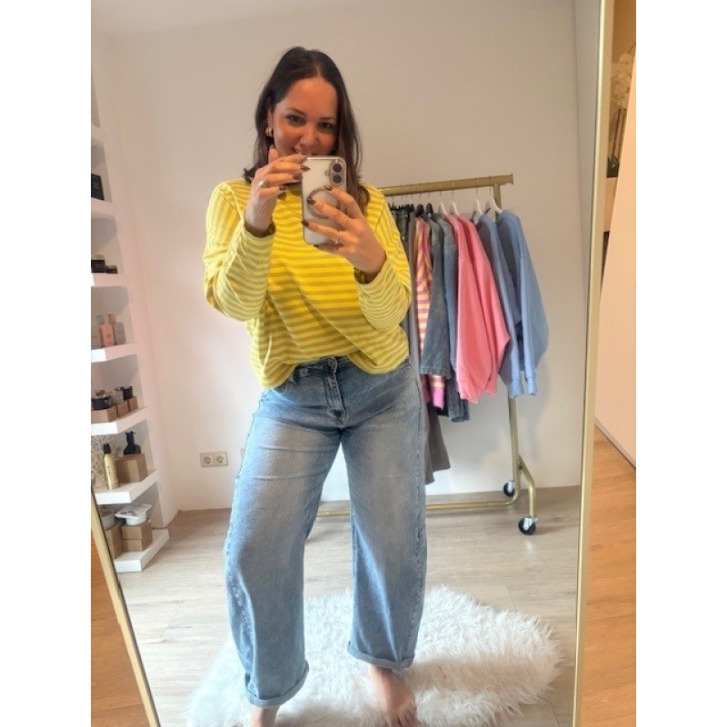 Top/Shirt/Longsleeve streepjes geel met groen