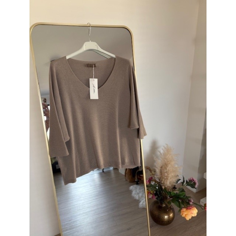 Top V-hals taupe