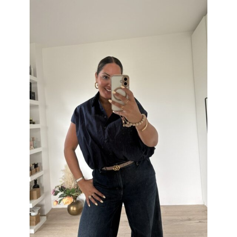 Ballonblouse donkerblauw