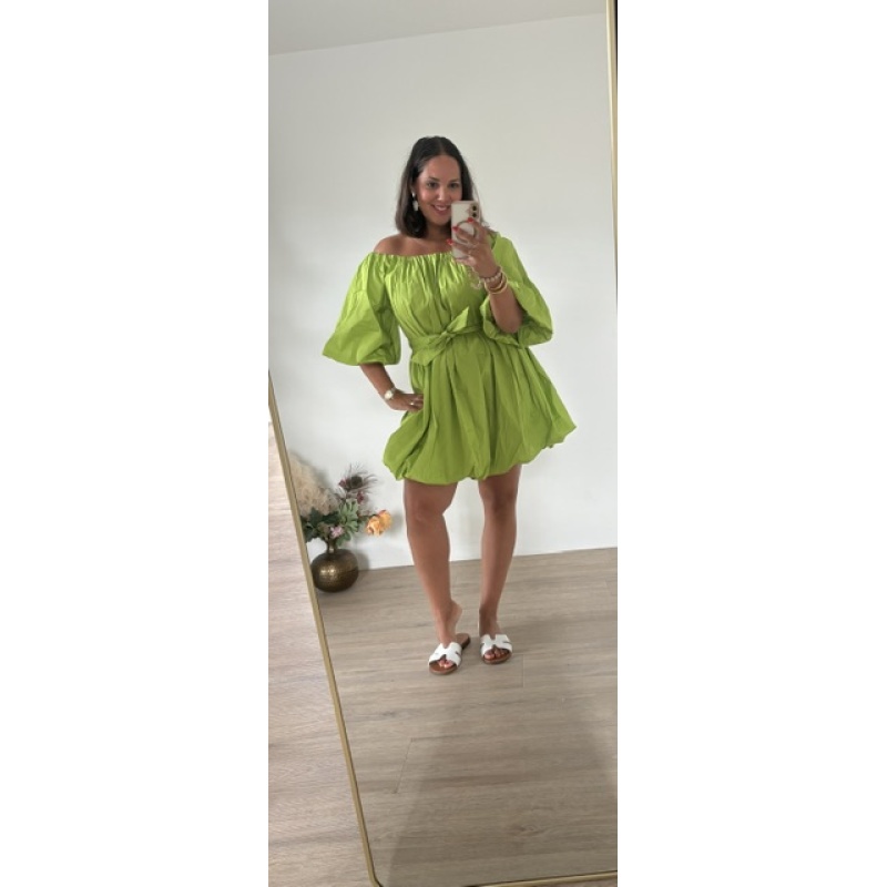 Jurk off shoulder lime